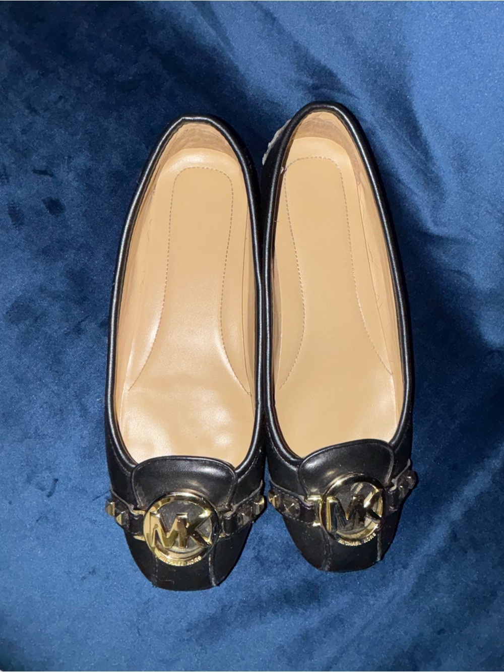 Michael Kors Black Leather Flats with Gold MK Emblem size  7